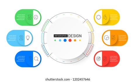 Timeline infographic process chart. Business concept with 6 steps, options, design with marketing icons. Vector template for presentation.