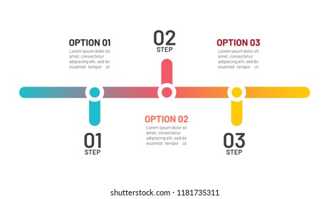 Timeline infographic process steps design template. Business concept with 3 options, lines, points. Vector illustration.