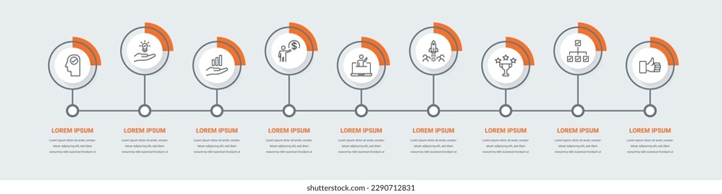 Proceso de infografía de línea de tiempo con iconos de línea delgada