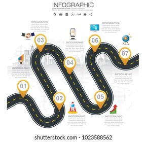 Timeline infographic road map with businessicons designed for template milestone element, modern diagram process chart Vector illustration.