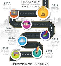 Timeline infographic road map with businessicons designed for template milestone element, modern diagram process chart Vector illustration.