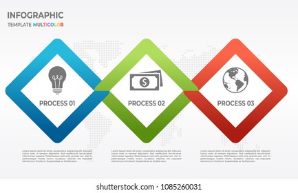 Timeline infographic square design with 3 process options