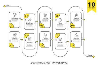 Timeline infographic template. 10 Step timeline journey, calendar Flat simple infographics design template. presentation graph. Business concept with 10 options, number vector illustration.