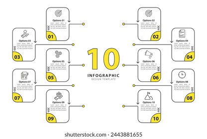 Timeline infographic template. 10 Step timeline journey, calendar Flat simple infographics design template. presentation graph. Business concept with 10 options, number vector illustration.