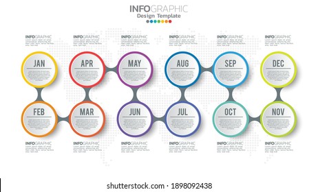 Timeline infographic template with 12 month.