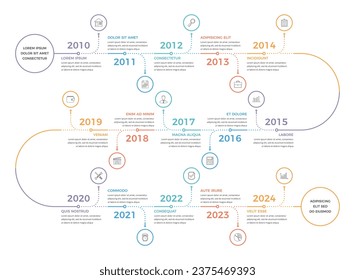 Línea de tiempo - plantilla infográfica con 15 elementos con lugar para sus iconos y texto, ilustración de eps10 vectoriales