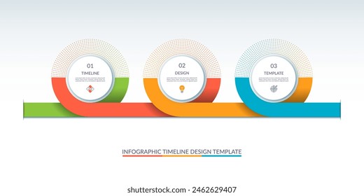 Timeline infographic template with 3 steps, parts. Can be used for web design, diagram, chart, time line concept, business presentation.