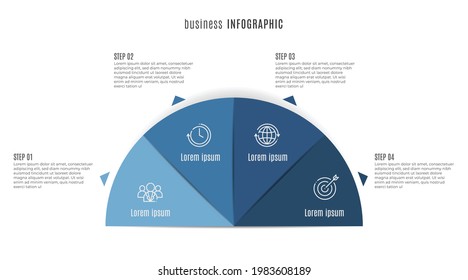 Timeline infographic template 4 options. Half circle style.