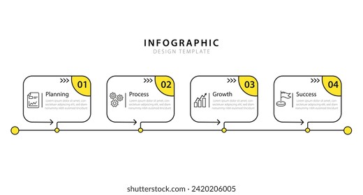 Timeline infographic template. 4 Step timeline journey, calendar Flat simple infographics design template. presentation graph. Business concept with 4 options, vector illustration.