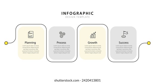 Plantilla de infografía de línea de tiempo. Viaje de línea de tiempo de 4 pasos, calendario Plano sencillo de diseño de infografías. gráfico de presentación. Concepto de negocio con 4 opciones, ilustración vectorial.