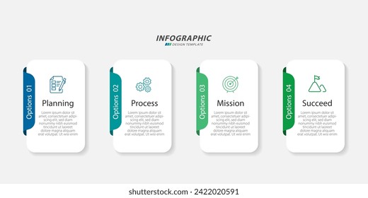 Infografik-Vorlage für die Zeitachse. 4 Step Timeline Reise, Kalender Flat einfache Infografik Design Vorlage. Darstellungsdiagramm. Geschäftskonzept mit 4 Optionen, Vektorgrafik.