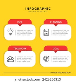 Plantilla de infografía de escala de tiempo. Recorrido de la línea de tiempo de 4 pasos, calendario Plantilla de diseño de infografías simples planas. Concepto de negocio con 4 opciones, ilustración vectorial.
