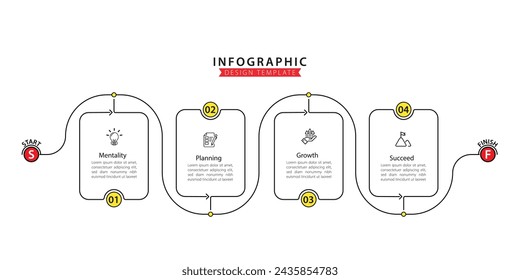 Timeline infographic template. 4 Step timeline journey, calendar Flat simple infographics design template. presentation graph. Business concept with 4 options, vector illustration.