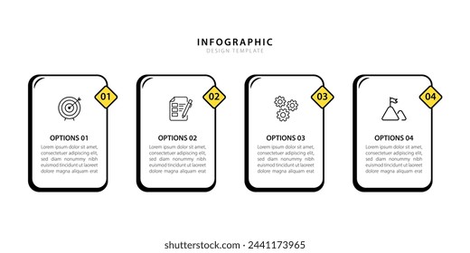 Plantilla de infografía de escala de tiempo. Recorrido de la línea de tiempo de 4 pasos, calendario Plantilla de diseño de infografías simples planas. Concepto de negocio con 4 opciones, ilustración vectorial.