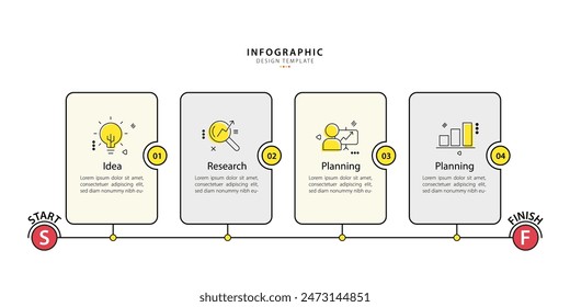 Timeline infographic template. 4 Step timeline journey, calendar Flat simple infographics design template. presentation graph. Business concept with 4 options, vector illustration.