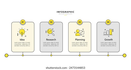 Timeline infographic template. 4 Step timeline journey, calendar Flat simple infographics design template. presentation graph. Business concept with 4 options, vector illustration.