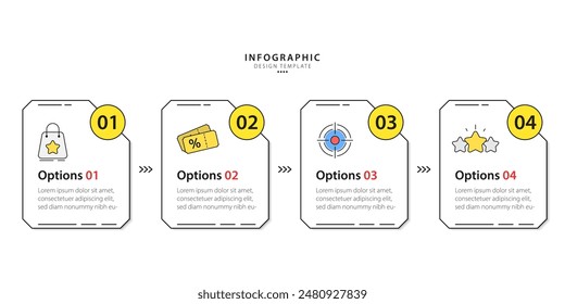 Plantilla infográfica de línea de tiempo. Viaje de línea de tiempo de 4 pasos, calendario Plantilla de diseño de infografías simples planas. Concepto de negocio con 4 opciones, Ilustración vectorial.