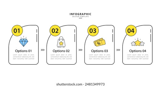 Plantilla infográfica de línea de tiempo. Viaje de línea de tiempo de 4 pasos, calendario Plantilla de diseño de infografías simples planas. Concepto de negocio con 4 opciones, Ilustración vectorial.
