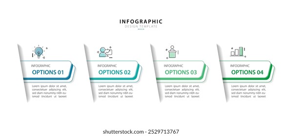 Plantilla de infografía de línea de tiempo. Viaje de la línea de tiempo de 4 pasos, Plantilla de diseño de infografías simples planas. Concepto de negocio con 4 opciones, Ilustración vectorial.