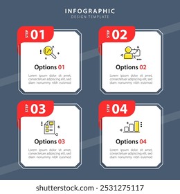 Timeline infographic template. 4 Step timeline journey, calendar Flat simple infographics design template. presentation graph. Business concept with 4 options, vector illustration.