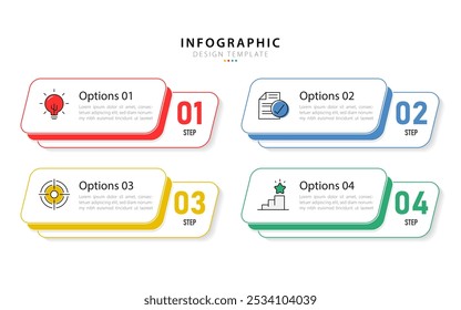 Plantilla de infografía de línea de tiempo. Viaje de la línea de tiempo de 4 pasos, Plantilla de diseño de infografías simples planas. Concepto de negocio con 4 opciones, Ilustración vectorial.
