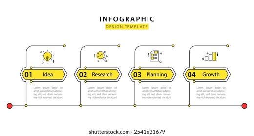 Modelo de infográfico de linha do tempo. 4 Passo viagem de linha do tempo, calendário Modelo simples de design de infográficos plano. gráfico de apresentação. Conceito de negócios com 4 opções, ilustração vetorial.