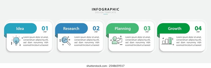 Plantilla de infografía de línea de tiempo. Viaje de la línea de tiempo de 4 pasos, Plantilla de diseño de infografías simples planas. Concepto de negocio con 4 opciones, Ilustración vectorial.