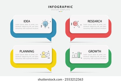 Plantilla de infografía de línea de tiempo. Viaje de la línea de tiempo de 4 pasos, Plantilla de diseño de infografías simples planas. Concepto de negocio con 4 opciones, Ilustración vectorial.