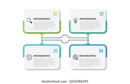 Plantilla de infografía de línea de tiempo. Viaje de la línea de tiempo de 4 pasos, Plantilla de diseño de infografías simples planas. Concepto de negocio con 4 opciones, Ilustración vectorial.