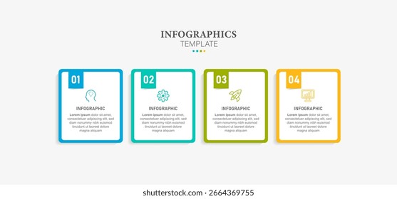 Plantilla de infografía de línea de tiempo. Viaje de la línea de tiempo de 4 pasos, Plantilla de diseño de infografías simples planas. Concepto de negocio con 4 opciones, Ilustración vectorial.