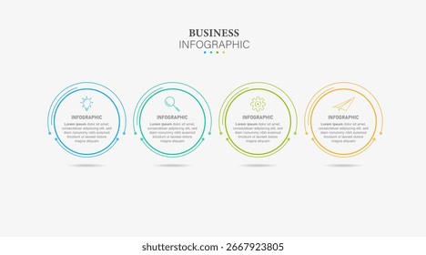 Plantilla de infografía de línea de tiempo. Viaje de la línea de tiempo de 4 pasos, Plantilla de diseño de infografías simples planas. Concepto de negocio con 4 opciones, Ilustración vectorial.