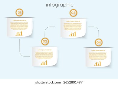 timeline infographic template with 4 steps and modern icons. Business process workflow diagram for strategic planning, project management, or website presentation.