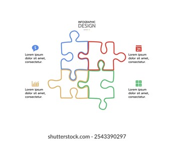 Timeline infographic template. 4-step timeline infographics template. Presentation graph. Business concept with 4 puzzle options, vector illustration.