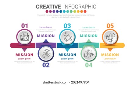 Timeline infographic template with 5 options, vector infographics design and Presentation business can be used for workflow layout, steps or processes.