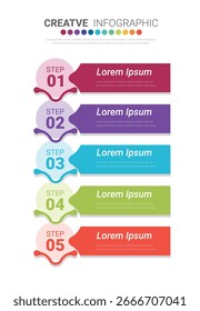 La Plantilla de infografía de línea de tiempo con 5 opciones, el diseño de infografía de Vector y el negocio de presentación se pueden usar para el diseño del flujo de trabajo, los pasos o los procesos. Vector EPS.