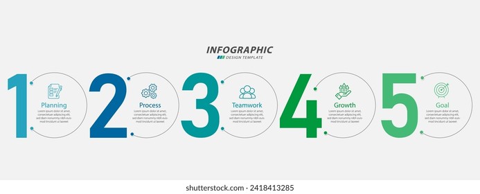 Plantilla de infografía de línea de tiempo. Viaje de línea de tiempo de 5 pasos, calendario Plano sencillo de diseño de infografías. gráfico de presentación. Concepto de negocio con 5 opciones, ilustración de vector de número.