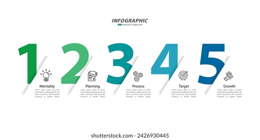 Timeline infographic template. 5 Step timeline journey, calendar Flat simple infographics design template. presentation graph. Business concept with 5 options, number vector illustration.	