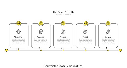 Timeline infographic template. 5 Step timeline journey, calendar Flat simple infographics design template. presentation graph. Business concept with 5 options, number vector illustration.	