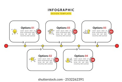 Modelo de infográfico de linha do tempo. 5 Passo jornada de linha do tempo, calendário Modelo simples de design de infográficos. gráfico de apresentação. Conceito de negócios com 5 opções, ilustração vetorial.