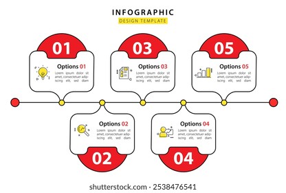 Modelo de infográfico de linha do tempo. 5 Passo jornada de linha do tempo, calendário Modelo simples de design de infográficos. gráfico de apresentação. Conceito de negócios com 5 opções, ilustração vetorial.