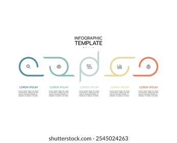 Plantilla de infografía de línea de tiempo. Plantilla de infografías de la línea de tiempo de 5 pasos. Concepto de negocio con 5 opciones, Ilustración vectorial.