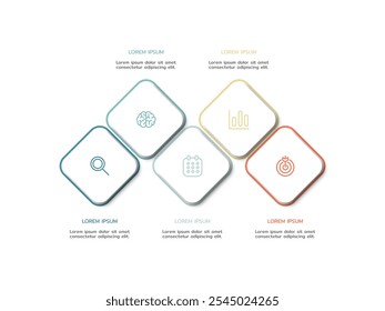 Modelo de infográfico de linha do tempo. 5 Passo modelo de infográficos de linha de tempo. gráfico de apresentação. Conceito de negócios com 5 opções, ilustração vetorial.