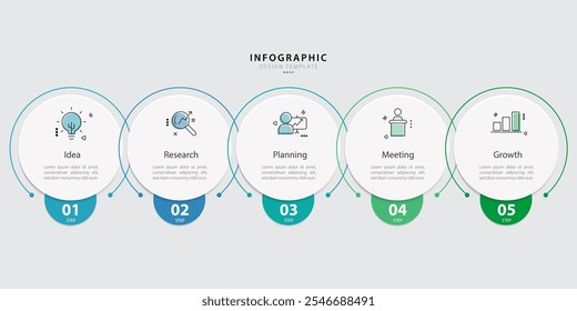 Plantilla de infografía de línea de tiempo. Viaje de la línea de tiempo de 5 pasos, Plantilla de diseño de infografías simples planas. Concepto de negocio con 5 opciones, Ilustración vectorial.