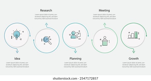 Plantilla de infografía de línea de tiempo. Viaje de la línea de tiempo de 5 pasos, Plantilla de diseño de infografías simples planas. Concepto de negocio con 5 opciones, Ilustración vectorial.