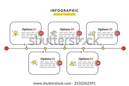 Timeline infographic template. 5 Step timeline journey, calendar Flat simple infographics design template. presentation graph. Business concept with 5 options, vector illustration.