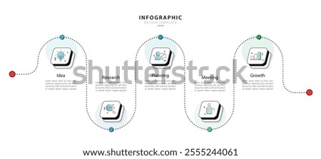 Timeline infographic template. 5 Step timeline journey, calendar Flat simple infographics design template. presentation graph. Business concept with 5 options, vector illustration.