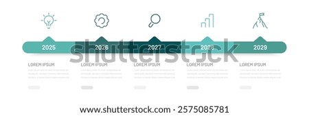 Timeline  infographic template. 5 Step timeline journey, template for presentation. Management, evolution, success concept