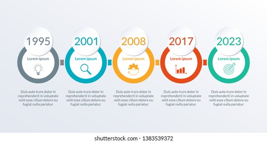 Timeline infographic template with 5 steps, options or levels. Info graphic for business process, progress, presentation, workflow layout, banner, web design. Vector illustration.