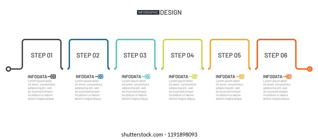 Timeline infographic template with 6 options, linear design for presentation, process diagram. vector illustration.