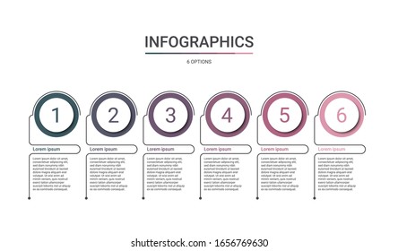 Plantilla infográfica de línea de tiempo con 6 opciones sobre fondo blanco, ilustración vectorial